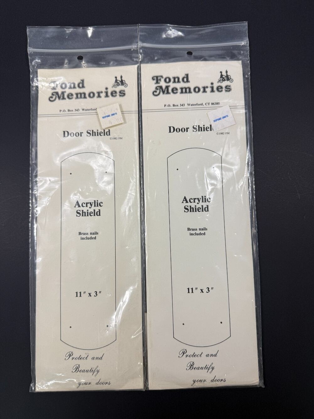 Vintage Fond Memories Acrylic Door Shield Finger Plate 11x3 Lot of 2 NOS Sealed